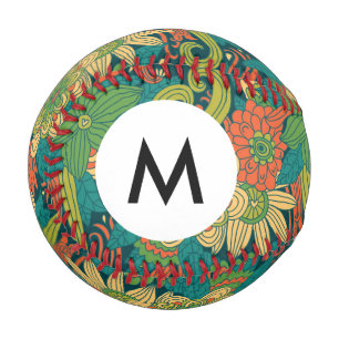 Monogram Summer floral pattern Baseball