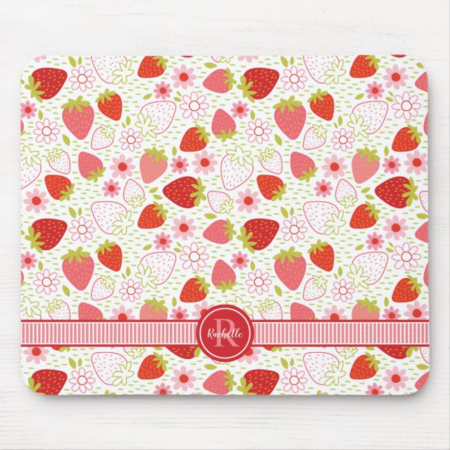 Monogram Summer Strawberry Fruit Pattern Mouse Mat (Front)