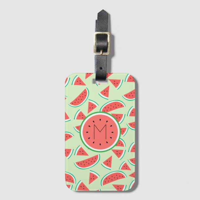 monogram summer watermelon slices pattern luggage tag (Front Vertical)