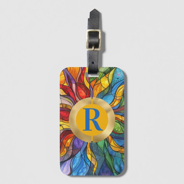 Monogram Sun Stained Glass Luggage Tag (Front Vertical)