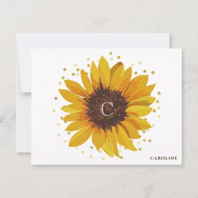 Monogram Sunflower Boho Floral Personalised Card (Front)