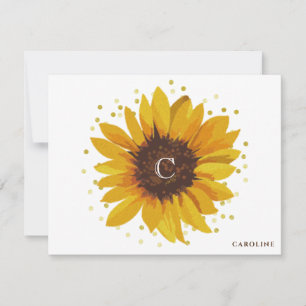 Monogram Sunflower Boho Floral Personalised Card