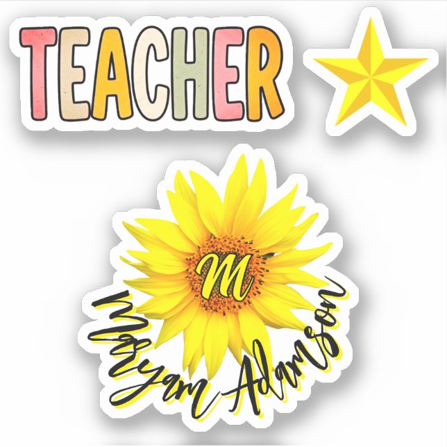 Monogram Sunflower + Name | Teacher Appreciation (Front)