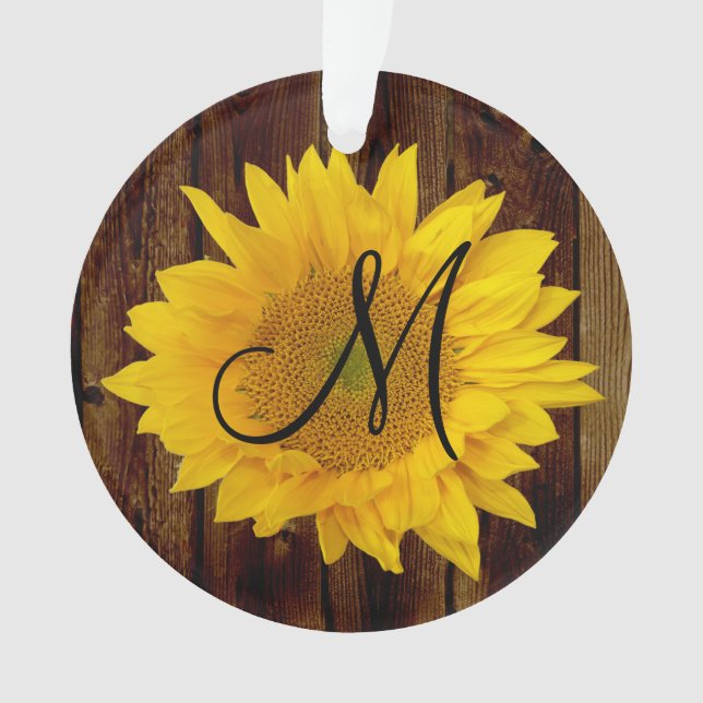 Monogram Sunflower Vintage Country Flower Ornament (Front)