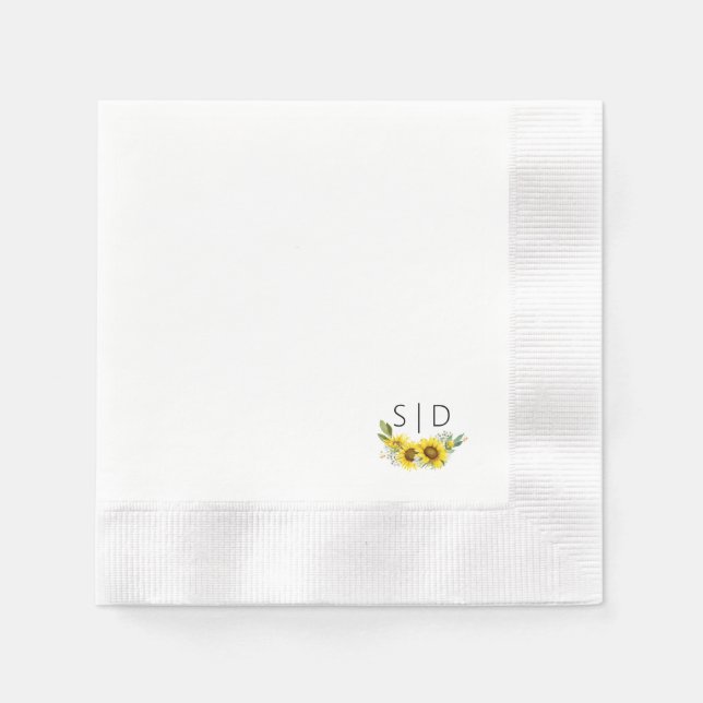 Monogram sunflower watercolor yellow  napkin (Front)