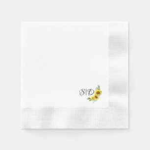 Monogram sunflower watercolor yellow napkin