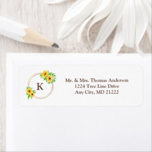 Monogram Sunflowers Gold Frame Green Leaves Rustic