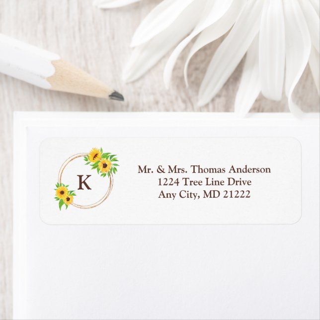 Monogram Sunflowers Gold Frame Green Leaves Rustic (Insitu)