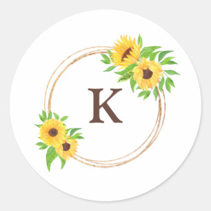 Monogram Sunflowers Greenery Rustic Envelope Seals