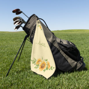 Monogram Sunflowers Yellow Green Floral Flowers  Golf Towel