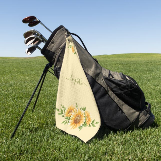 Monogram Sunflowers Yellow Green Floral Flowers  Golf Towel (Green)