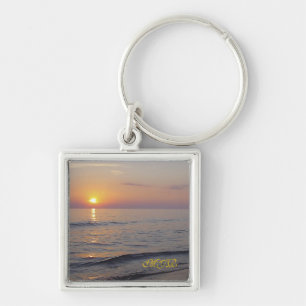 Monogram Sunset Beach Waves, Serene and Peaceful Key Ring