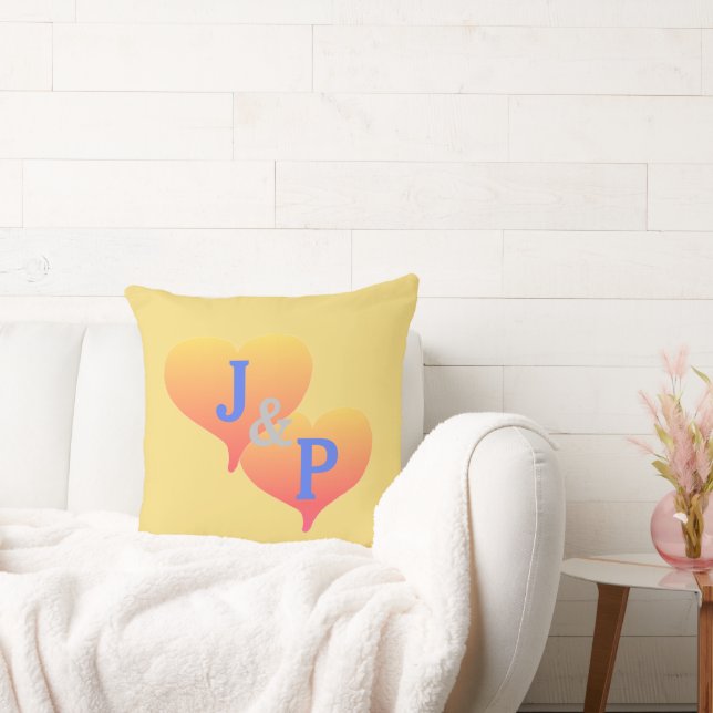 Monogram Sunset Heart Yellow Blue Pillow (Couch)