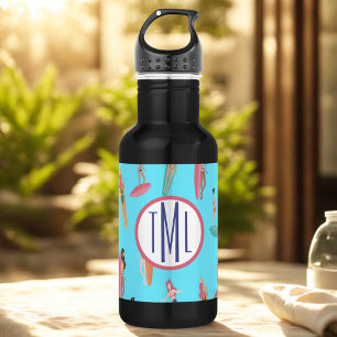Monogram Surfer Girl Hawaiian Themed 532 Ml Water Bottle
