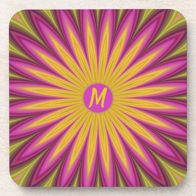 Monogram Surreal Sunflower Burst of Colour Coaster (Front)