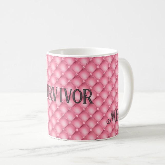 Monogram & Survivor, Pink Tufted Pattern 11oz Coffee Mug (Front Right)
