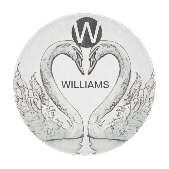 Monogram Swan Glass Cutting Board (Front)
