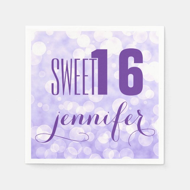 Monogram Sweet 16-Lavender Glitter & Sparkles Napkin (Front)