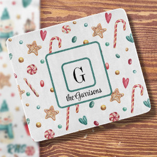 Monogram, Sweet Goodies Christmas Glass Cutting Board