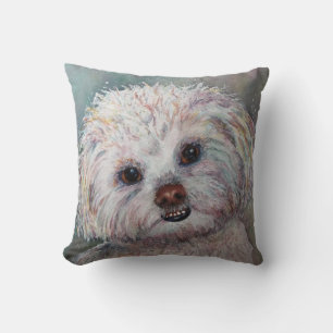 MONOGRAM SWEET WHITE MALTESE YORKIE MIX CUSHION