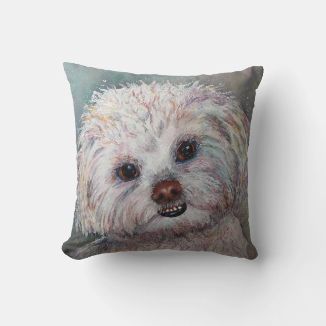 MONOGRAM SWEET WHITE MALTESE YORKIE MIX CUSHION (Front)