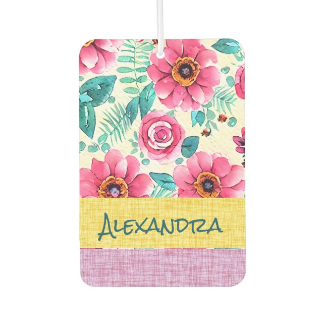 Monogram sweety pink floral with texture car air freshener (Front)