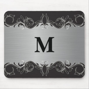 Monogram Swirl Black and Silver Design Mouse Mat