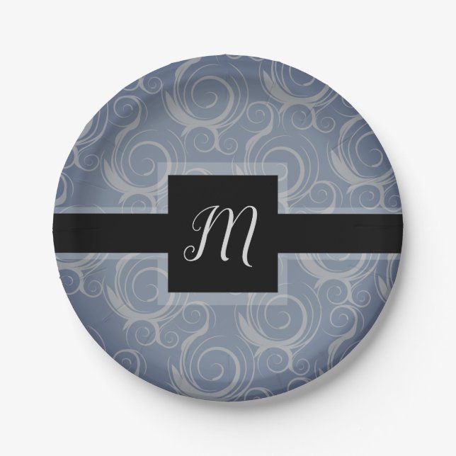 Monogram Swirls Paper Plate (Front)