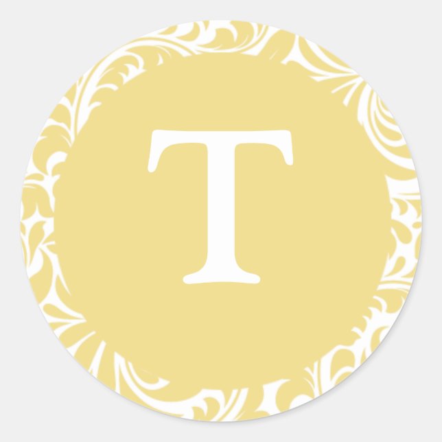 Monogram T Antique Gold Personalizable Wedding Mon Classic Round Sticker (Front)