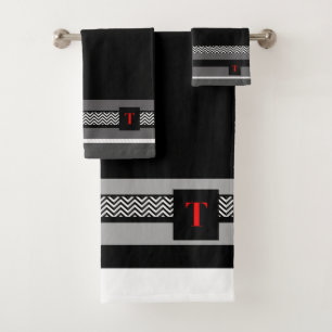 Monogram T Black Bath Towel Set