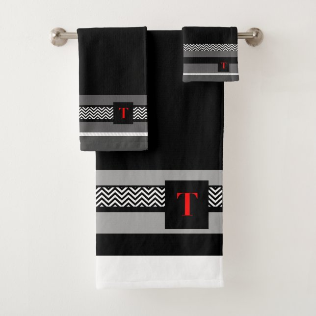 Monogram T Black  Bath Towel Set (Insitu)