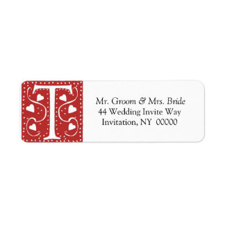 Monogram T Hearts Red White Wedding Colours Return