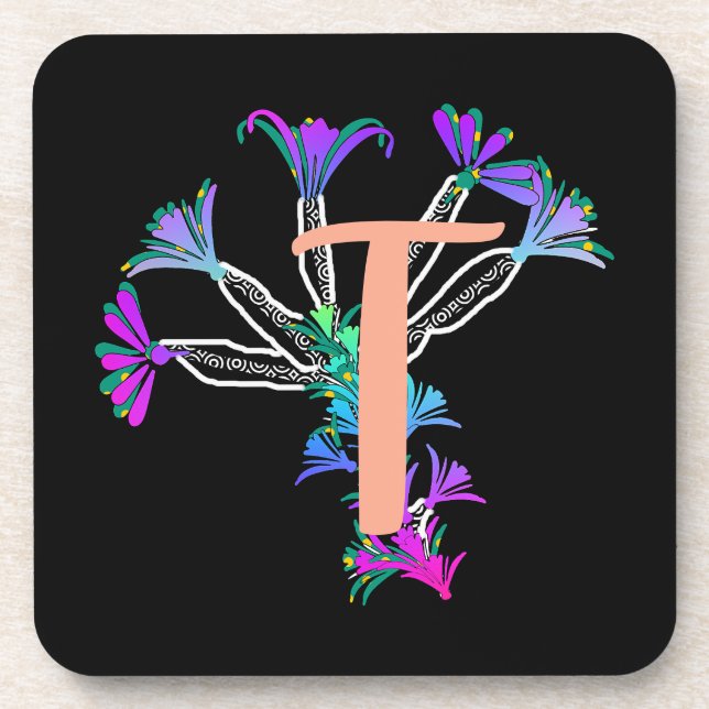 Monogram T Initial  Beverage Coaster (Front)