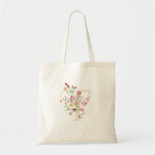 monogram T wedding floral spring Bridal Shower Tote Bag