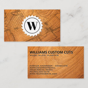 Monogram Table Saw Blueprints and Wood Business Card