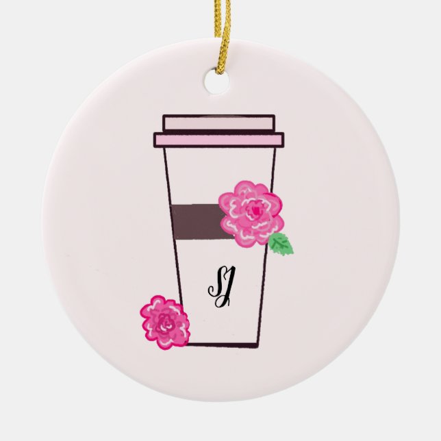 Monogram Tall Coffee Beverage Ceramic Tree Decoration (Front)