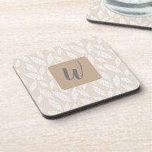 Monogram Tan Botanical Leaves Beverage Coaster