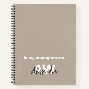 Monogram Tan Minimalist White Black Typography Notebook