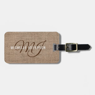 Monogram - Tan Texture Burlap Luggage Tag