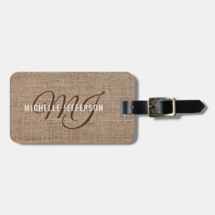 Monogram - Tan Texture Burlap Luggage Tag