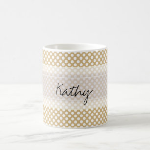 Monogram Tan White Cute Chic Polka Dot Pattern Coffee Mug