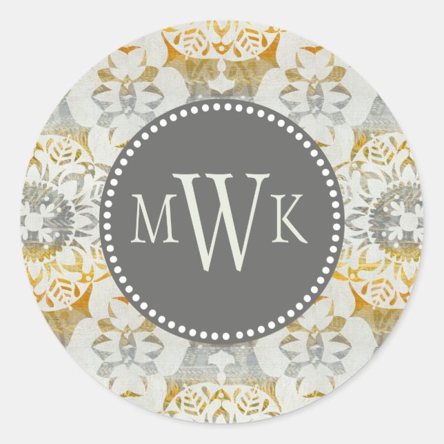 Monogram | Tapestry Rosette II Classic Round Sticker (Front)