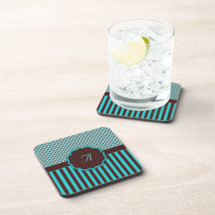 Monogram Tartan COASTERS, Lt Teal and Brown Coaster