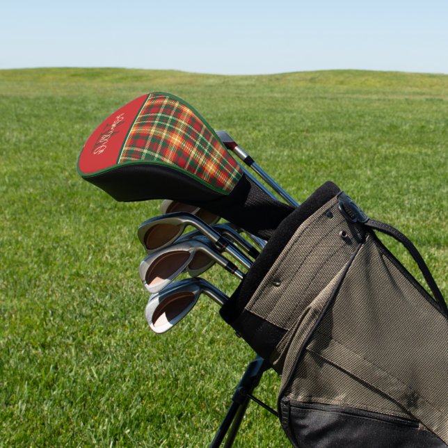 Monogram Tartan Orange Green Plaid Driver Golf Head Cover (In Situ)