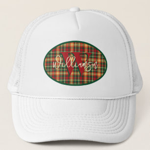 Monogram Tartan Orange Green Plaid Emblem Trucker Hat