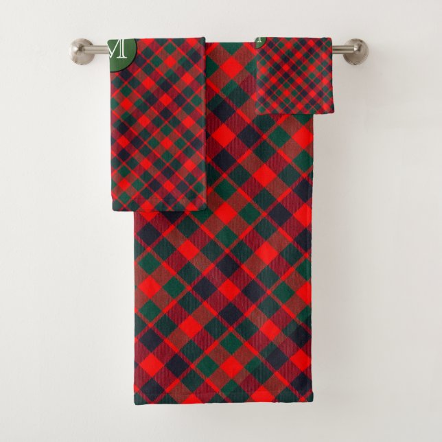 Monogram Tartan Plaid Christmas, Holiday, Scottish Bath Towel Set (Insitu)