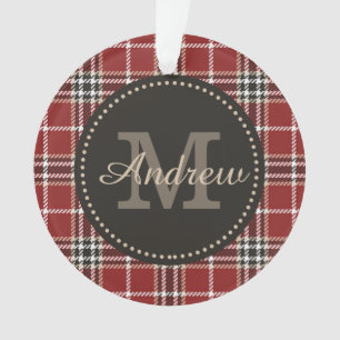 Monogram Tartan Plaid Custom Holiday Template Orna Ornament