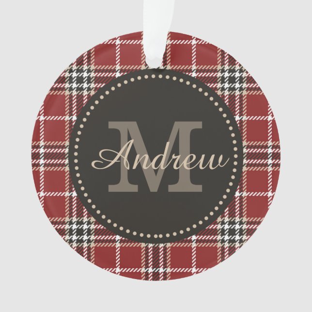 Monogram Tartan Plaid Custom Holiday Template Orna Ornament (Front)