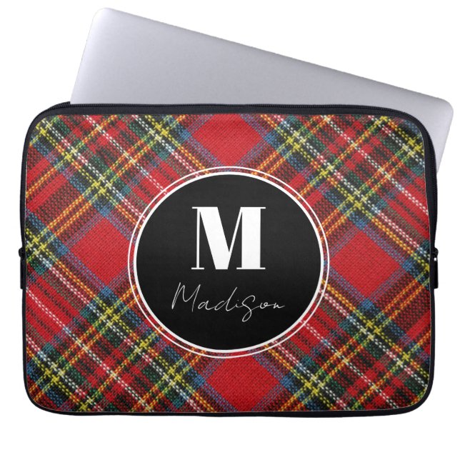 Monogram Tartan Plaid Name Laptop Sleeve (Front)