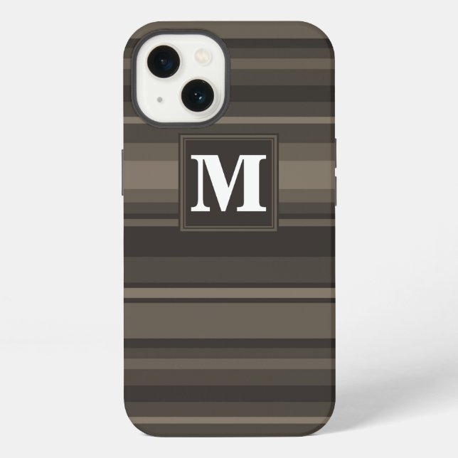 Monogram taupe stripes Case-Mate iPhone case (Back)